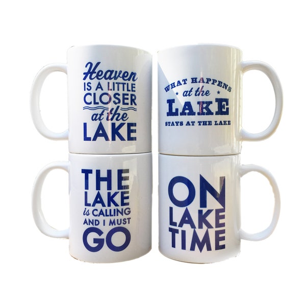 Set Of 4 Lake Mugs, Mugs for the Lake House, Lake Beverage Mugs, Lake Coffee Cups, Set A