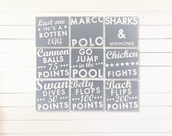 Set of 9 Wooden Pool Signs *Multiple Sizes Available* 7 x 8 or 12 x 12