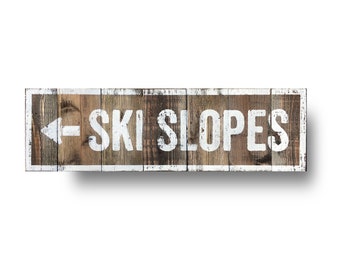 Ski slopes arrow , Weatherproof inside/outside 11 x 36 rustic sign on Cedar. Ski Sign, Ski Wall Decor, Ski Art, Experts, Mogul Sign,