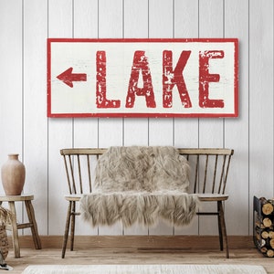 Large Lake Arrow Sign, Choose your size, Rustic Lake Decor, Lake House Sign, Arrow to the Lake Sign, Wooden Lake Sign image 2