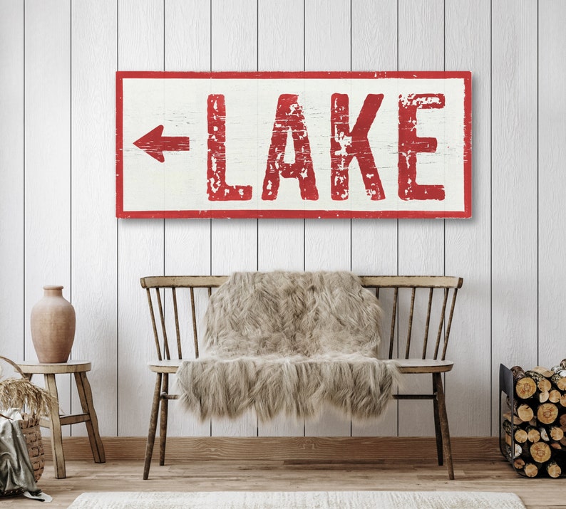 Large Lake Arrow Sign, Choose your size, Rustic Lake Decor, Lake House Sign, Arrow to the Lake Sign, Wooden Lake Sign image 2