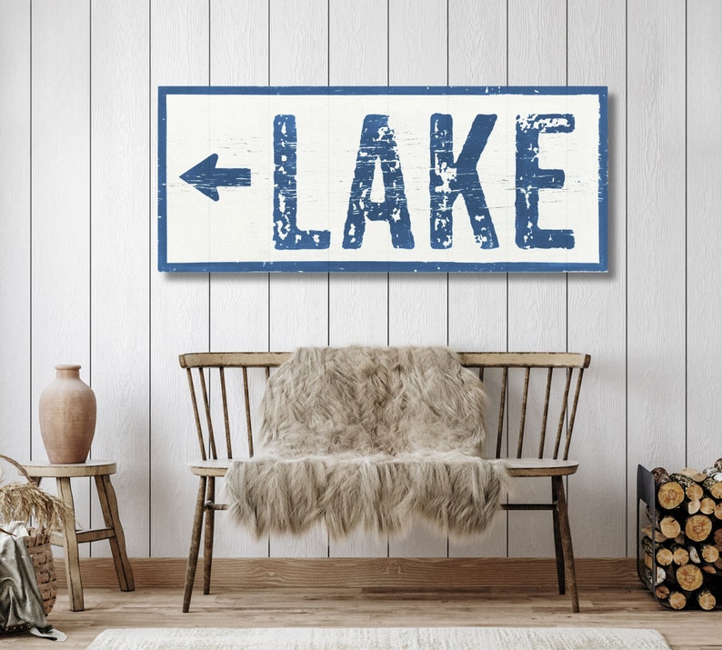 Large Lake Arrow Sign, Choose your size, Rustic Lake Decor, Lake House Sign, Arrow to the Lake Sign, Wooden Lake Sign image 1