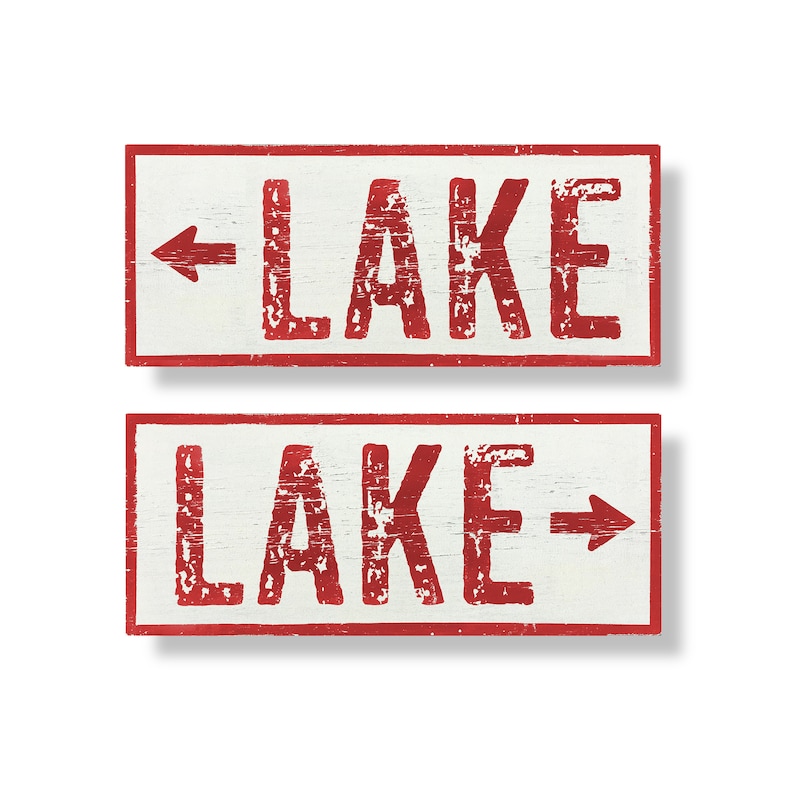 Large Lake Arrow Sign, Choose your size, Rustic Lake Decor, Lake House Sign, Arrow to the Lake Sign, Wooden Lake Sign RED