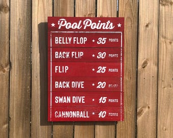 Cedar Plank Pool Points Sign: Rustic Indoor Outdoor Decor (21 x 28)