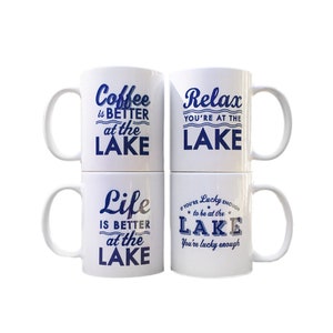Set Of 4 Lake Mugs, Mugs for the Lake House, Lake Beverage Mugs, Lake Coffee Cups, Set B