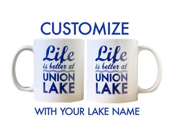 Custom Lake Coffee mug- Let us know the lake name you'd like us to print- Set of 2 mugs with Free Shipping