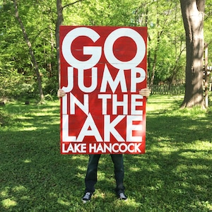 Customized! Go Jump in the Lake on CEDAR planks, Extra Large 36 x 48, *Ships Unassembled* Lake House Decor, Lake Sign, Rustic, Vintage Style
