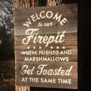 Welcome to the Fire Pit Rustic Wooden Sign in Two Sizes image 1