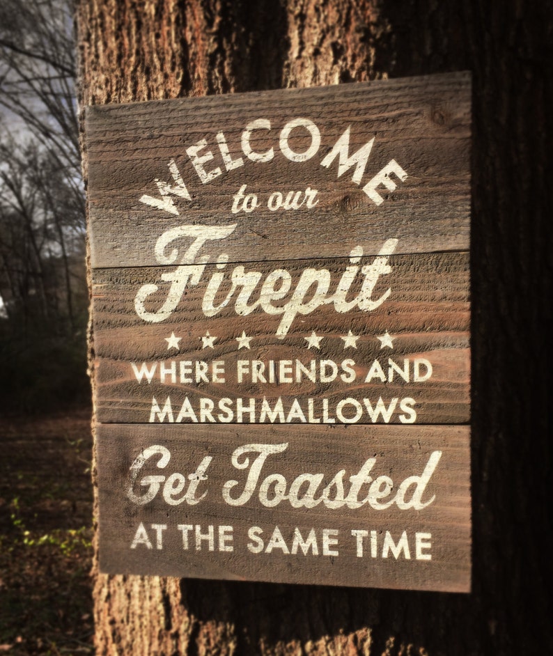 Welcome to the Fire Pit Rustic Wooden Sign in Two Sizes image 1