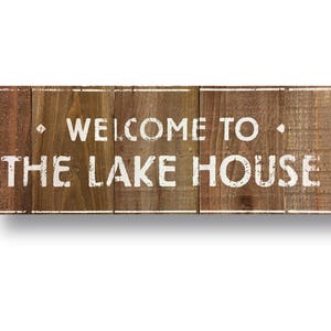 Lake House Decor  Welcome To The Lake House On Cedar 10 x 26  Rustic Lake House Vintage Style Sign