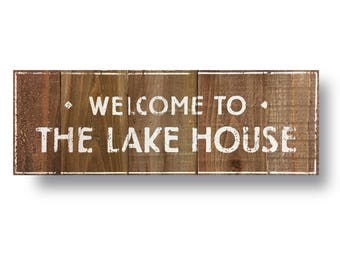 Lake House Decor  Welcome To The Lake House On Cedar 10 x 26  Rustic Lake House Vintage Style Sign