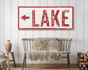 Large Lake Arrow Sign *Multiple Sizes Available* Rustic Lake Decor, Lake House Sign, Arrow to the Lake Sign, Wooden Lake Sign