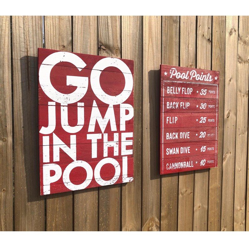 Indoor Outdoor Pool Sign Set, Rustic Go Jump in the Pool, Pool Points ...