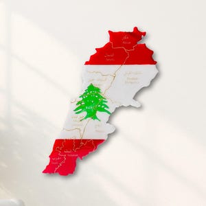 Lebanon Map, Lebanon Flag Colours, Engraved Governorates- Resin Finish | Perfect Gift
