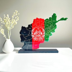 Afghanistan Map, Afghanistan Flag Colours, Engraved Provinces - Glossy Finish | Perfect Gift
