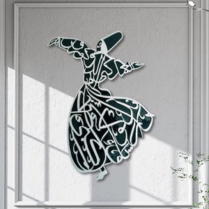 Whirling Dervish Islamic Wall Art with Rumi&#39;s Arabic Calligraphy