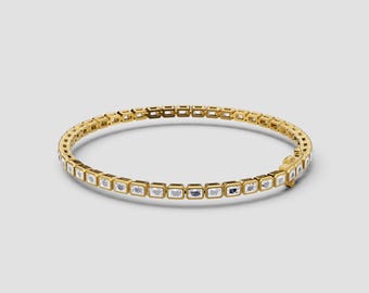 14K East West Emerald Bezel Lab Diamond Tennis Bracelet | 6.0ct Total | E-F Color VS1-2 Clarity | Yellow, White, Rose Gold | Fuego Jewels