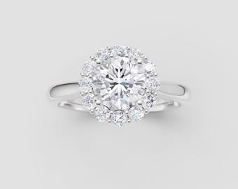 Floral Cluster Lab-Grown Diamond Ring | 1ct Round IGI Certified | E-F Color / VS1-2 Clarity | White Gold Statement Ring | Fuego Jewels