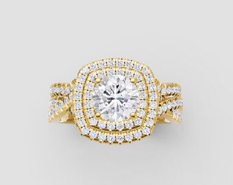 Bold Cluster Lab-Grown Diamond Ring | 1ct IGI DEF VVS1–2 | Yellow Gold Split Band Statement | Fuego Jewels