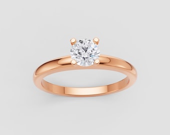 Classic Solitaire Lab-Grown Diamond Ring | 0.50ct Round | E-F Color / VS1-2 Clarity | Rose Gold Minimalist Engagement | Fuego Jewels