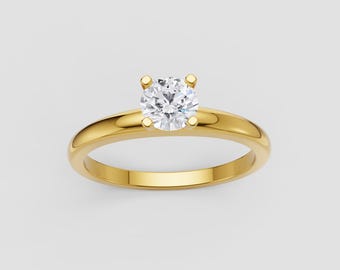 Classic Solitaire Lab-Grown Diamond Ring | 0.50ct Round | E-F Color / VS1-2 Clarity | Yellow Gold Minimalist Engagement | Fuego Jewels