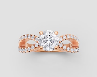 Infinity Twist Lab-Grown Diamond Ring | 1ct IGI DEF VVS1–2 | Rose Gold Criss-Cross Pavé Engagement | Fuego Jewels