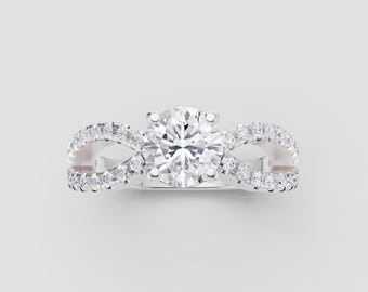 White Gold Moissanite Infinity Ring 1 Ct DEF VVS1 Pavé Engagement Band – Elegant Split Shank Bridal Jewelry | Fuego Jewels