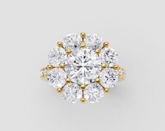 Floral Cluster Lab-Grown Diamond Ring | 1ct Round IGI Certified | DEF Color / VVS1–2 Clarity | Yellow Gold Statement Ring | Fuego Jewels