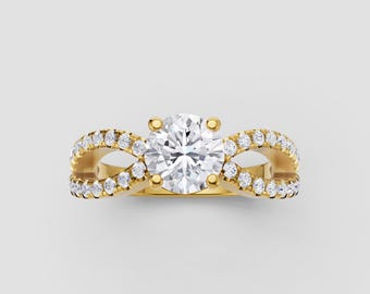 Infinity Twist Lab-Grown Diamond Ring | 1ct IGI DEF VVS1–2 | Yellow Gold Criss-Cross Pavé Engagement | Fuego Jewels
