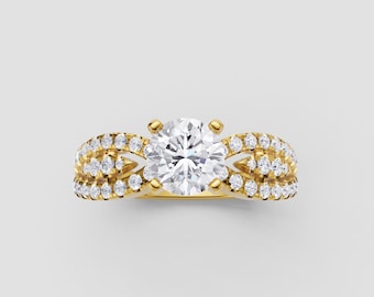 Infinity Criss-Cross Lab-Grown Diamond Ring | 1ct Round IGI Certified | DEF Color / VVS1-2 Clarity | Yellow Gold Engagement | Fuego Jewels