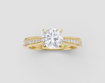 Split Band Moissanite Ring | 1ct Round GRA Certified | DEF / VVS1 | Yellow Gold Sparkle Ring | Fuego Jewels