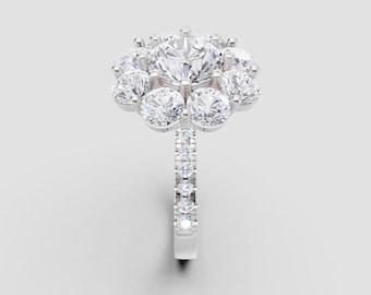 Floral Cluster Lab-Grown Diamond Ring F-G Color / VS Clarity White Gold Flower Halo Statement Ring | Fuego Jewels