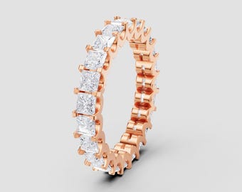 Princess Cut Lab-Grown Diamond Eternity Band | DEF Color VVS1–2 Clarity | Silver, 10K, 14K, 18K, Platinum | Rose Gold Style | Fuego Jewels
