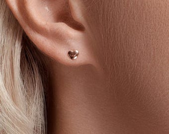 Minimalist Heart Stud Earrings | Dainty 14k Gold Earrings for Women | Cute Small Love Studs | Gift for Her | Everyday Jewelry | Fuego Jewels
