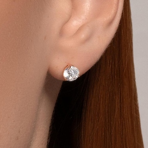 Lab Diamond Stud Earrings: 1ct Solid Gold 3-Prong Solitaire
