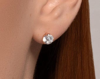 Lab Diamond Earrings for Women | 3 Prong Solitaire Studs | Solid Gold Dainty Earrings | Minimalist Jewelry Gift | Fuego Jewels