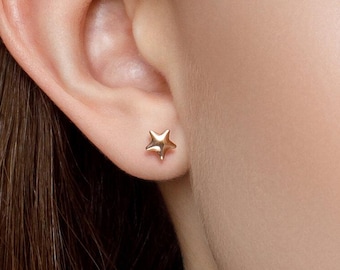 Minimalist Star Stud Earrings for Women | Solid Gold Screw Back | Everyday Gold Studs | Dainty Star Jewelry | Fuego Jewels