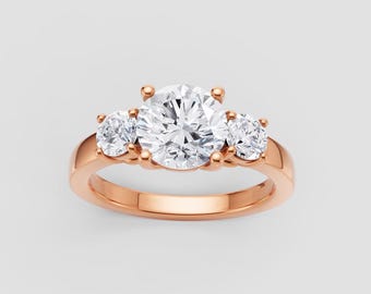 Three Stone Lab-Grown Diamond Ring | 1ct Round Center IGI | DEF Color / VVS1-2 Clarity | Rose Gold Classic Trio | Fuego Jewels