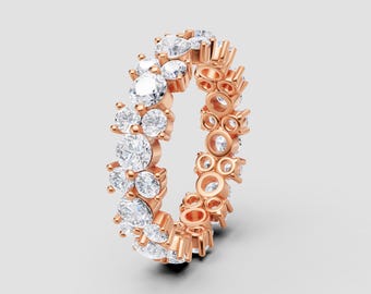 Alternating Round Lab-Grown Diamond Band | DEF Color VVS1-2 Clarity | Silver, 10K, 14K, 18K, Platinum | Rose Gold Style | Fuego Jewels