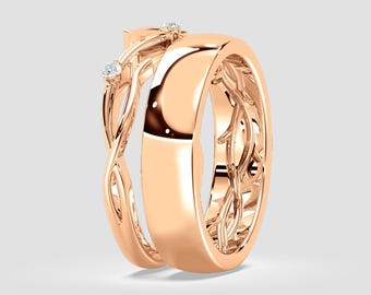 His and Her Matching Band Set | Vine-Inspired Wedding Rings | Lab-Grown Diamond DEF / VVS1-2 | Fuego Jewels