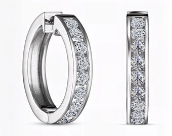 Channel-Set Lab-Grown Diamond Huggie Earrings | DEF Color VVS1-2 Clarity | Latch Back Lock | Custom Silver, Gold & Platinum | Fuego Jewels