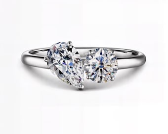 Pear & Round Lab-Grown Diamond Ring | 1ct Pear IGI Certified | E-F VS1-2 Clarity | Gold, Silver, Platinum | Fuego Jewels