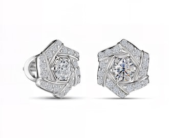 Round Cut Diamond Cluster Studs | Bridal Earrings | Custom Silver Gold Platinum | FG VS1-2 Clarity | Fuego Jewels