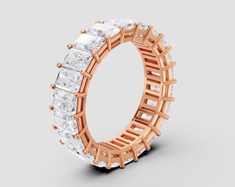 Radiant Cut Lab-Grown Diamond Eternity Band | DEF Color VVS1-2 Clarity | 925 Silver, 10K 14K, 18K, Platinum | Rose Gold Look | Fuego Jewels
