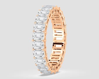 Emerald Cut Lab-Grown Diamond Eternity Band | DEF Color VVS1-2 Clarity | 925 Silver, 10K, 14K, 18K, Platinum |Rose Gold Look | Fuego Jewels