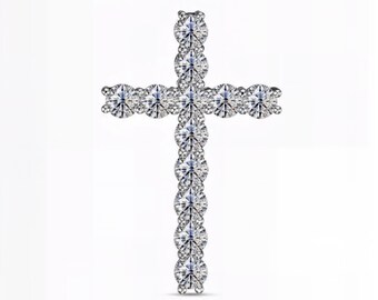 Round Lab Diamond Cross Pendant – E-F Color / VS1-2 Clarity | Gold, Silver, or Platinum | Religious Fine Jewelry Gift | Fuego Jewels