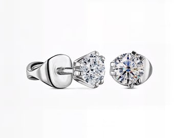 14K & 18K Gold Round Cut Lab-Grown Diamond Stud Earrings | 1.00–4.00ct Total | DEF VVS1-2 | Screw Back | Fuego Jewels