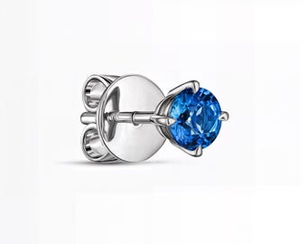 Nature-Inspired Round Blue Sapphire Stud Earring | 1.00–4.00 Ct | White Gold & Platinum | 10K 14K 18K | Screw Back | Fuego Jewels
