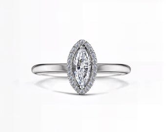 Marquise Cut 1 Ct Lab-Grown Diamond Halo Ring | D–E Color / VVS1–2 Clarity | IGI Certified| Silver, 10K 14K 18K Gold, Platinum| Fuego Jewels