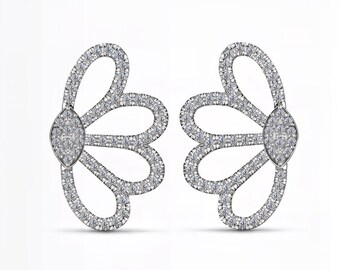 Nature Inspired Lab-Grown Diamond Earrings | Floral Design | EF Color VS1-2 Clarity | 14K 18K White Gold, Platinum | Fuego Jewels